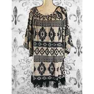 Chic Geometric Black and Tan Mini Dress